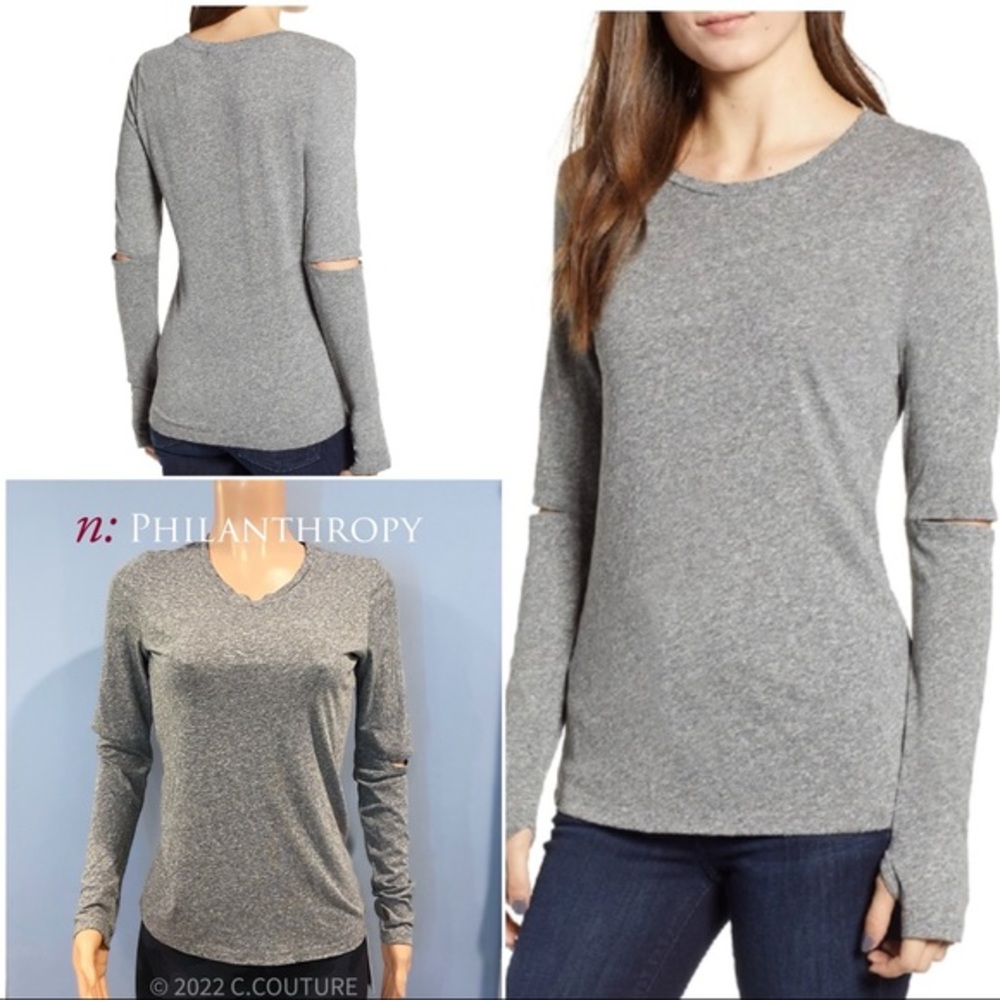 New N:philanthropy SLEEVE CUTOUT HEATHERED TOP IN HEATHER GREY S $105